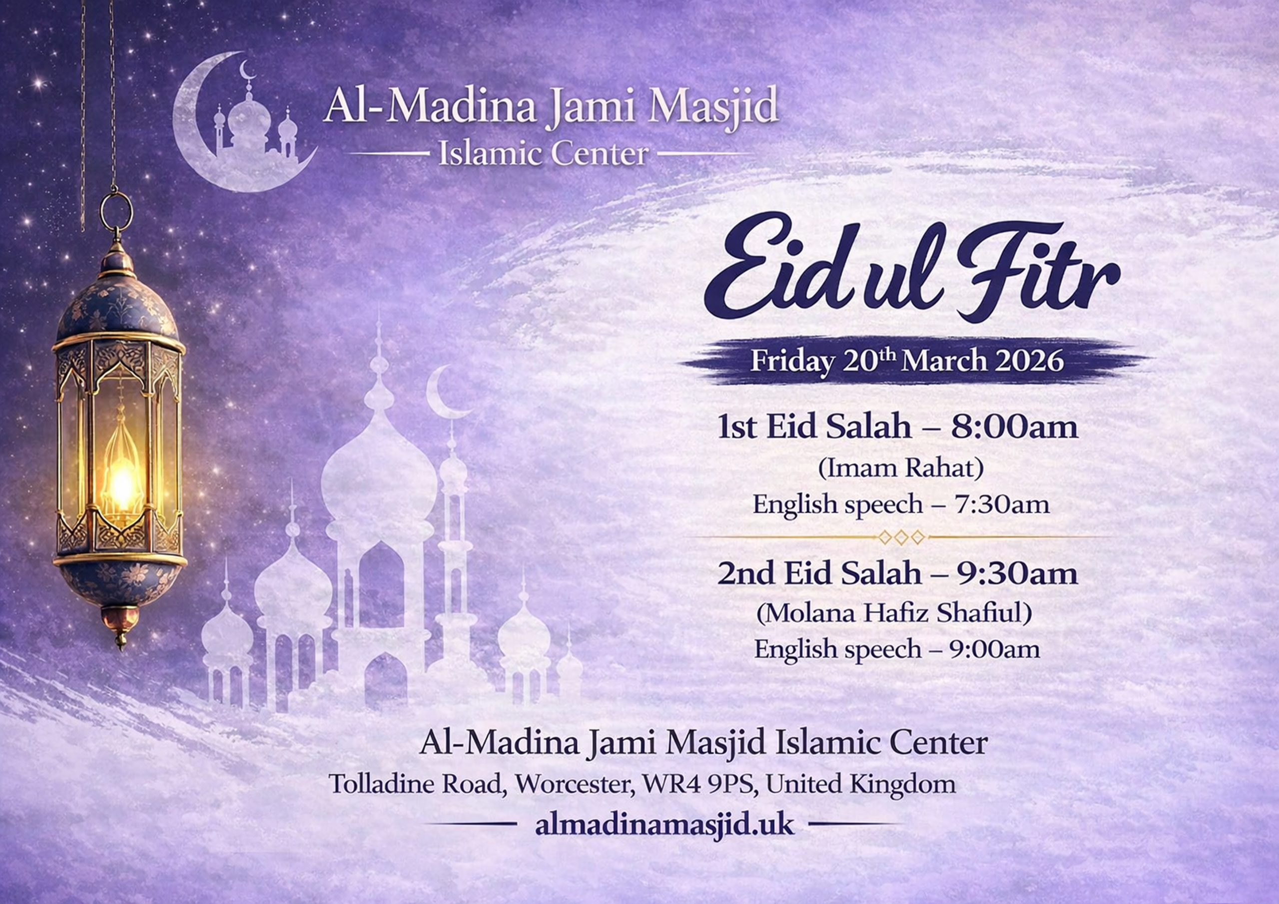 Eid ul Fitr poster Al-Madina Jami Masjid